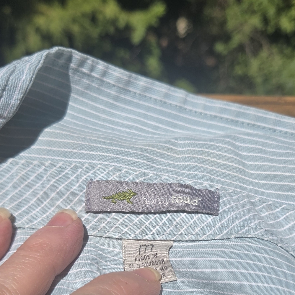Horny Toad Striped Light Mint Button Down Structured Shirt SzM - Picture 9 of 11